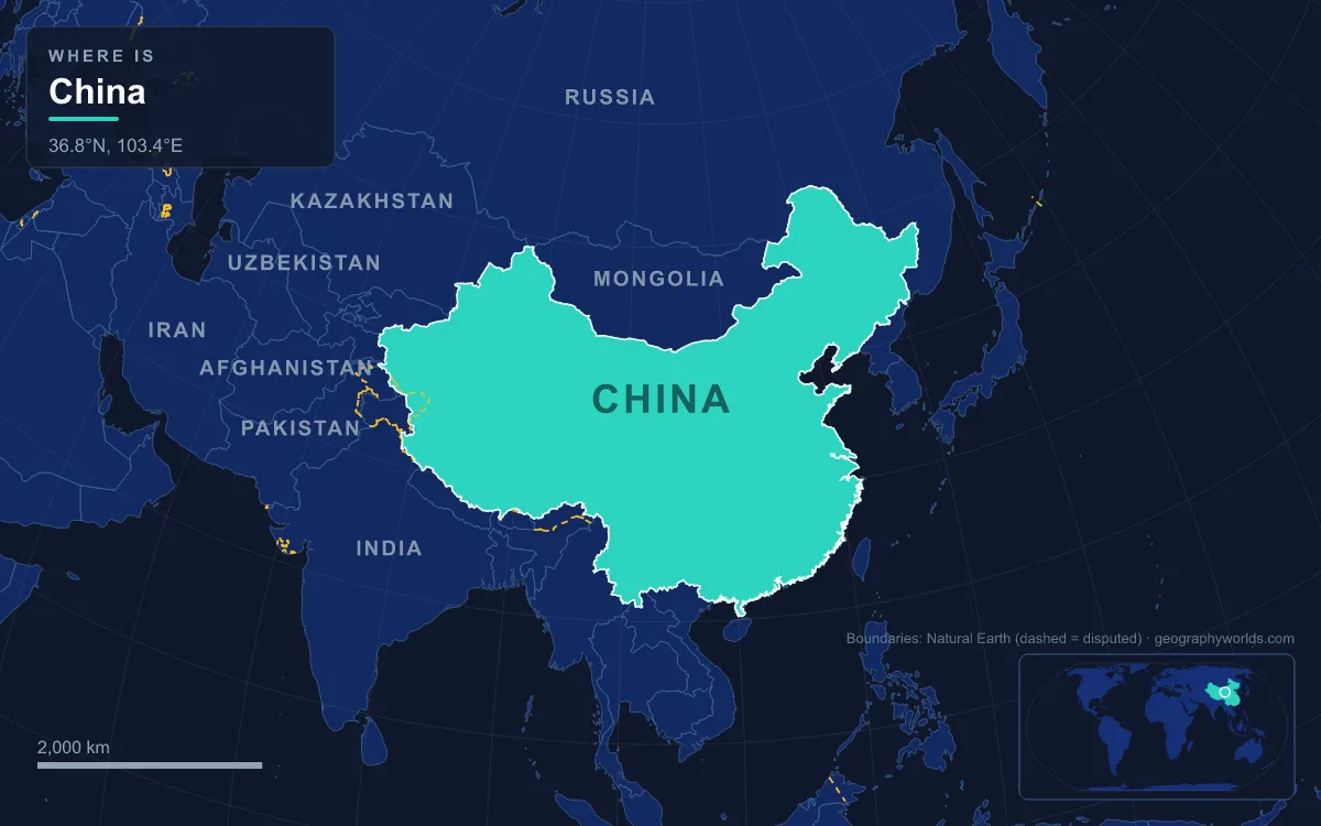 Map highlighting China and its neighbours
