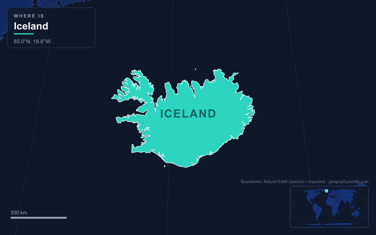 Map highlighting Iceland and its neighbours