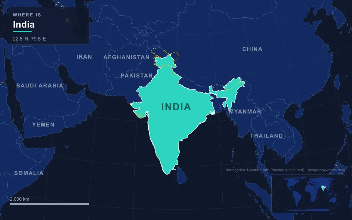 Map highlighting India and its neighbours