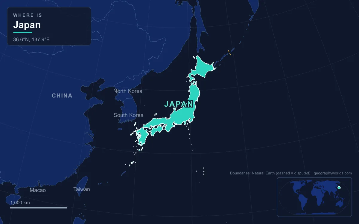 Map highlighting Japan and its neighbours