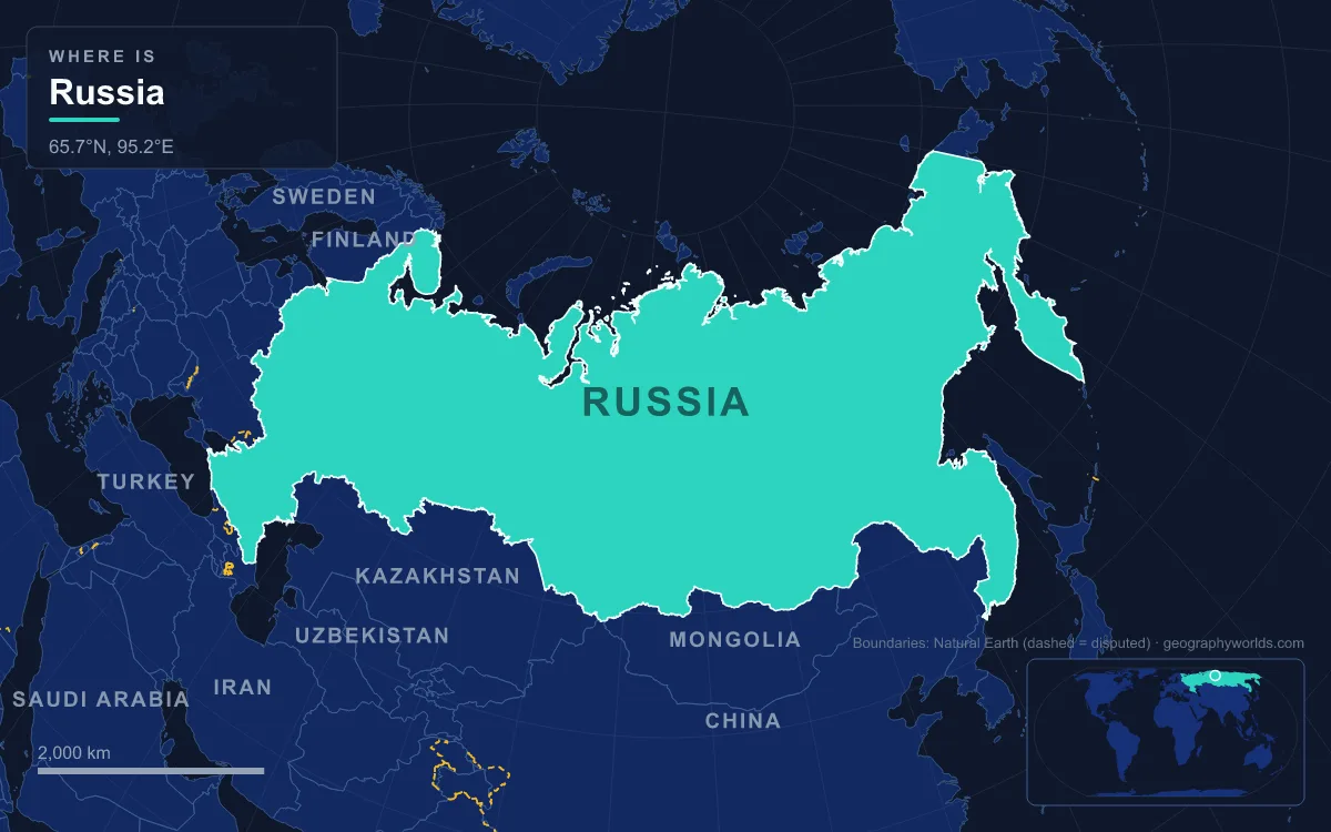 Map highlighting Russia and its neighbours