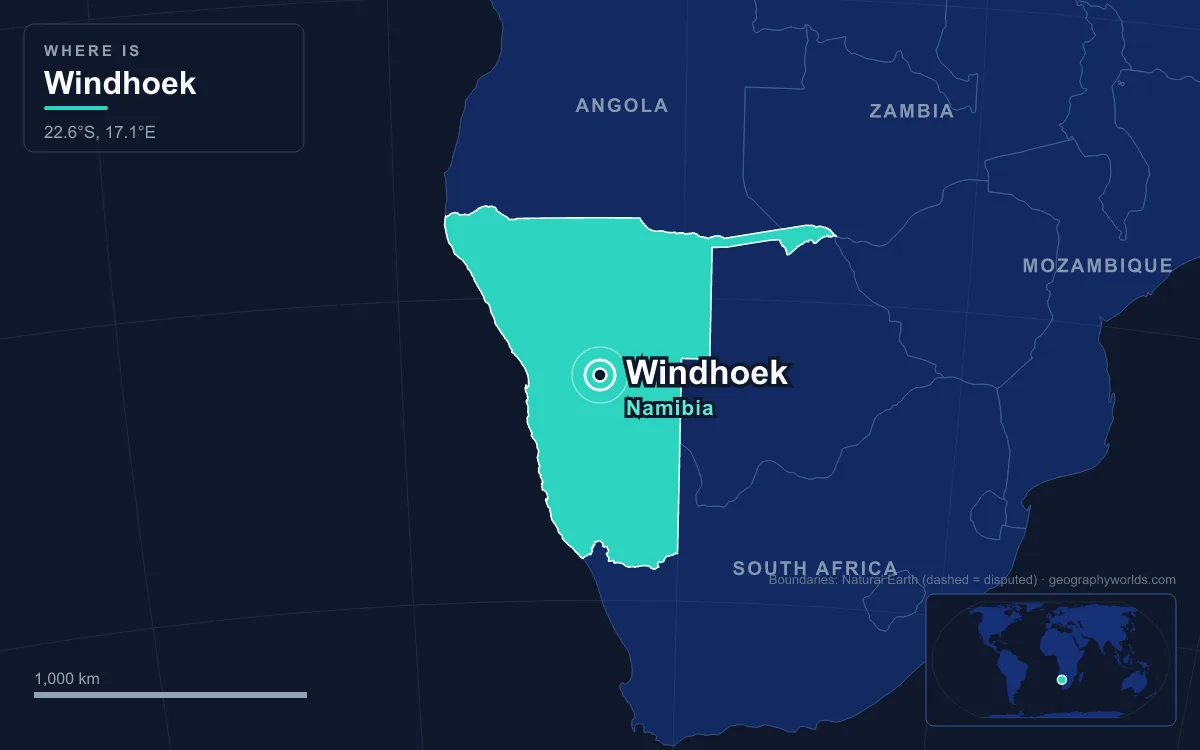 Map marking the location of Windhoek