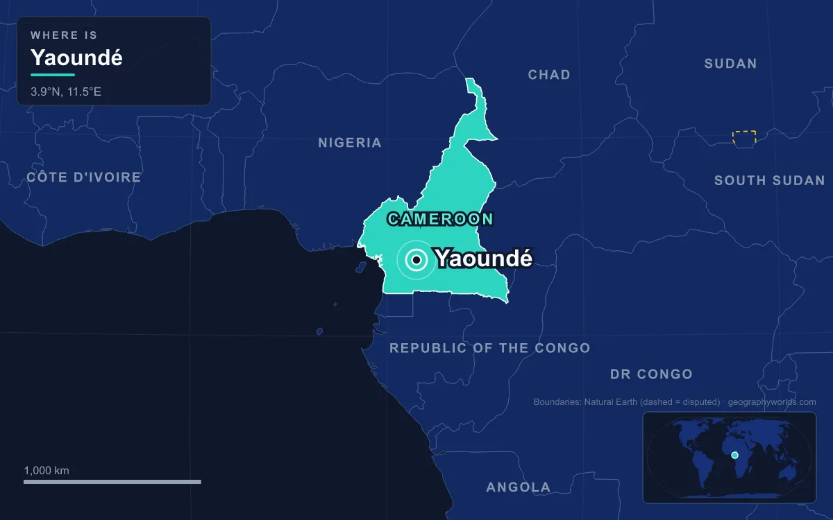 Map marking the location of Yaoundé
