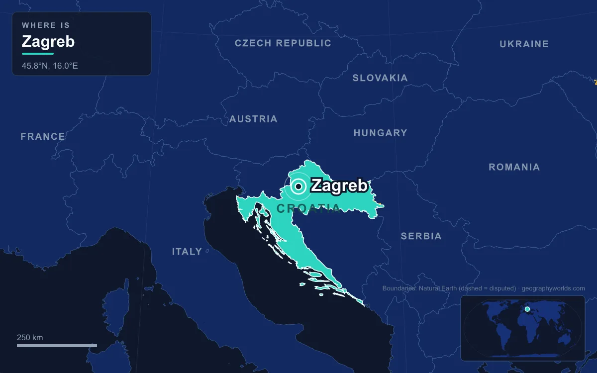 Map marking the location of Zagreb